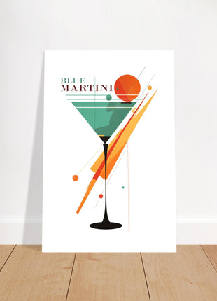 Vintage blauwe Martini-cocktailposter