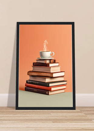 Coffee on stack of books poster