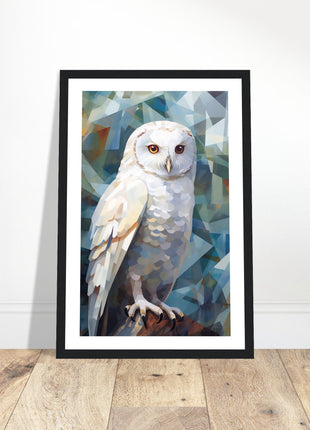 Geometric Harmony: Striking White Owl Poster with Artistic Flair