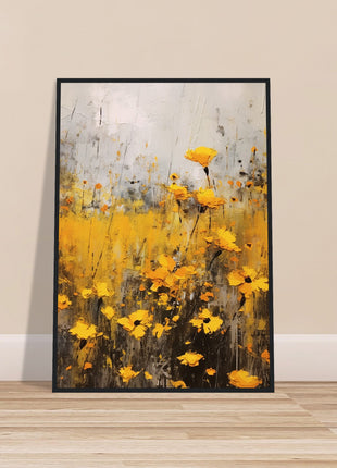 Yellow flower in field painting poster