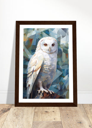 Geometric Harmony: Striking White Owl Poster with Artistic Flair