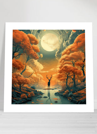 Deer fall landscape - Fall poster