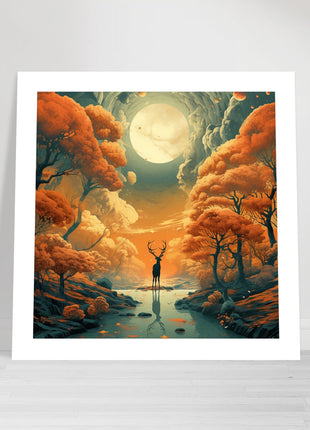 Deer fall landscape - Fall poster