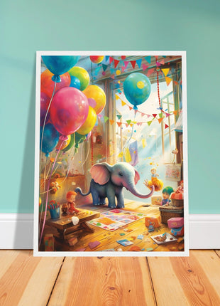 Elephant in playroom kids poster