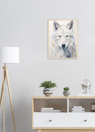 White wolf poster with geometric shapes - Premium Matte Paper Wooden Framed Poster