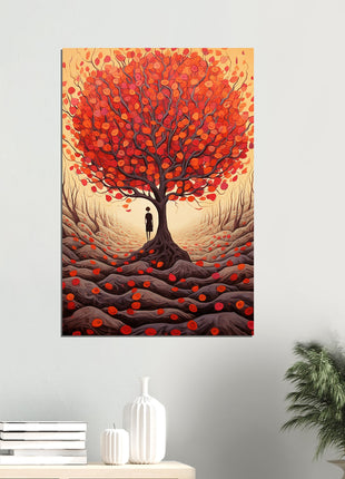 Red fall tree drawing poster