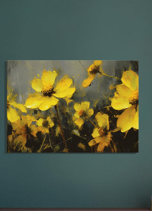 Yellow spring flowers on darker background poster