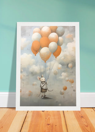 Mouse with balloons kids room poster