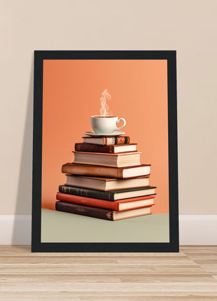 Coffee on stack of books poster