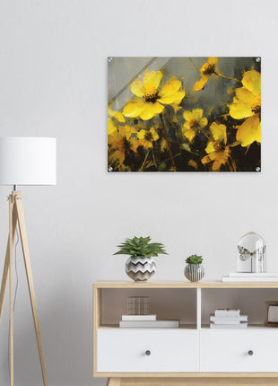 Yellow spring flowers on darker background poster