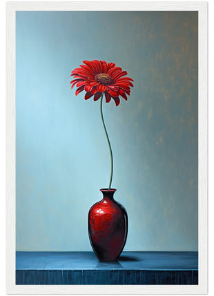 Red single flower in red vase poster