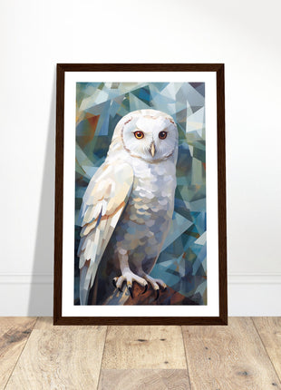 Geometric Harmony: Striking White Owl Poster with Artistic Flair