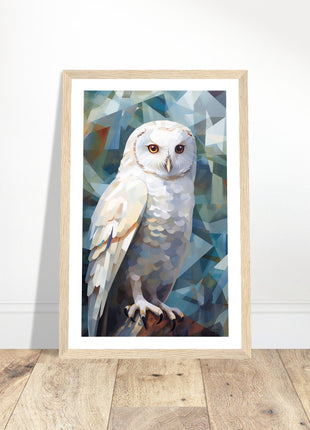 Geometric Harmony: Striking White Owl Poster with Artistic Flair