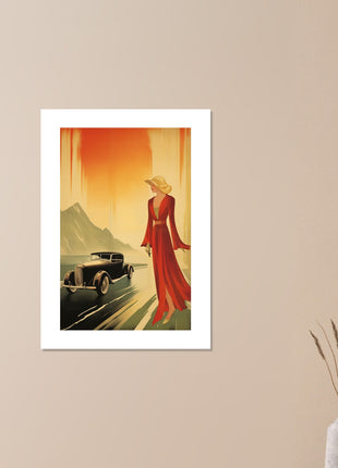 Retro lady any and car poster