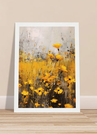 Yellow flower in field painting poster