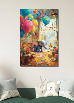 Elephant in playroom kids poster