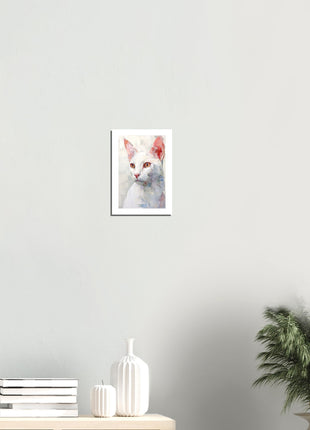 Whimsical Geometric White Cat Painting: A Stunning Artwork for Your Collection