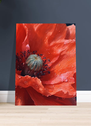 Close up red poppy flower poster