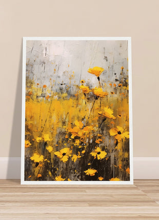 Yellow flower in field painting poster