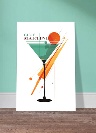 Vintage blauwe Martini-cocktailposter