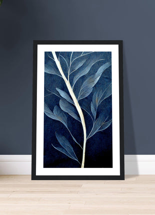 Elegante donkerblauwe bladkunstprint