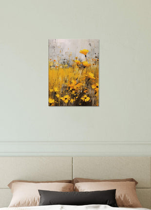 Yellow flower in field painting poster