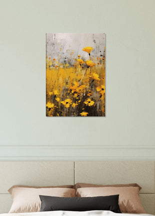 Yellow flower in field painting poster