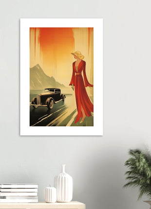 Retro lady any and car poster