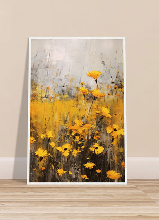 Yellow flower in field painting poster