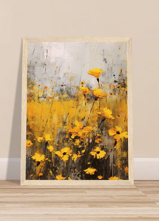 Yellow flower in field painting poster