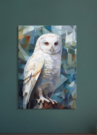 Geometric Harmony: Striking White Owl Poster with Artistic Flair