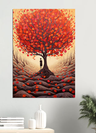 Red fall tree drawing poster