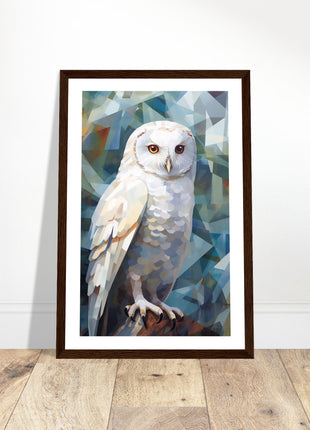 Geometric Harmony: Striking White Owl Poster with Artistic Flair