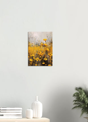 Yellow flower in field painting poster