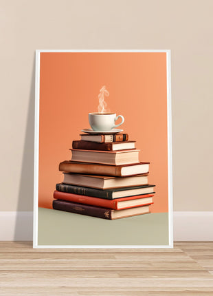 Coffee on stack of books poster