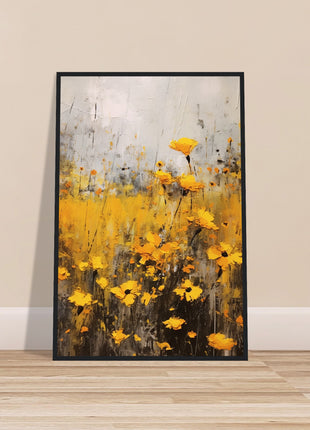 Yellow flower in field painting poster