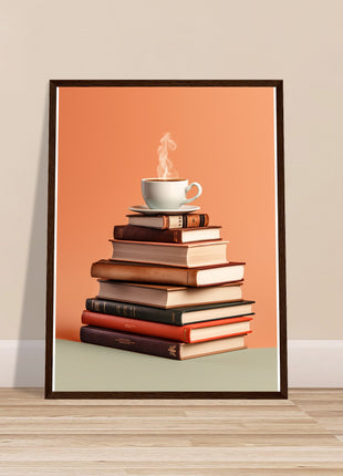 Coffee on stack of books poster