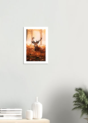 Deer in fall woods poster