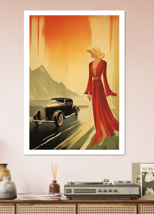 Retro lady any and car poster