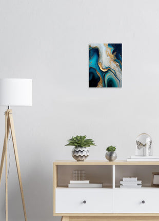 Gold and blue marble swirl poster - Aluminum Print