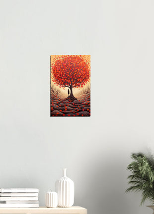 Red fall tree drawing poster