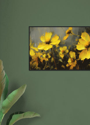 Yellow spring flowers on darker background poster