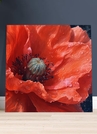 Close up red poppy flower poster