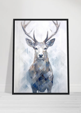 Deer in the mist with geometric blend poster