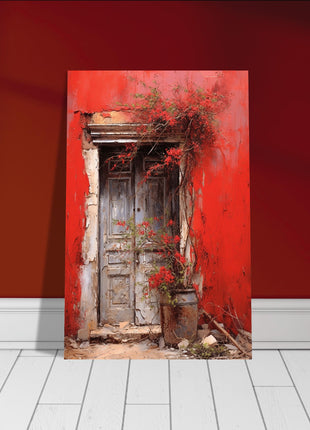 Red rustic entrance poster