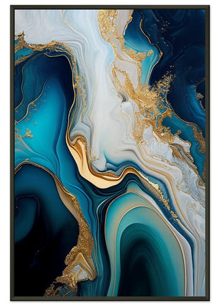 Gold and blue marble swirl poster - Premium Matte Paper Metal Framed Poster