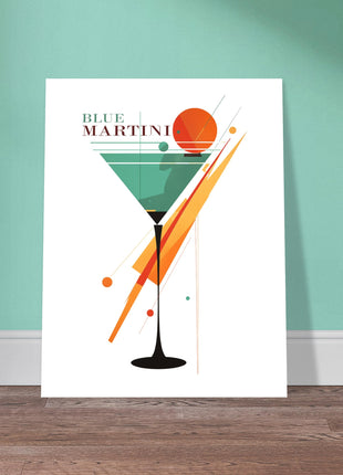 Vintage blauwe Martini-cocktailposter