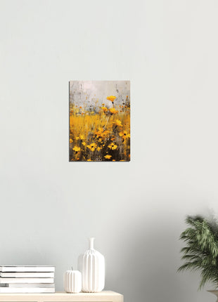 Yellow flower in field painting poster