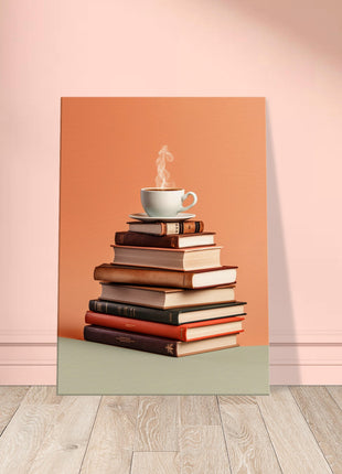 Coffee on stack of books poster