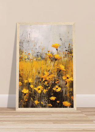 Yellow flower in field painting poster